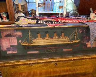 Vtg. Pennants, Titanic shadow box display 