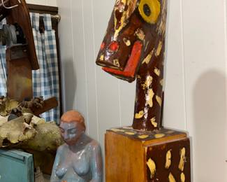 Folk art wood and ceramic pcs.