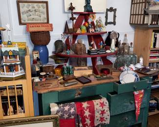 Large green chest with drawers -assorted antique and vintage decor