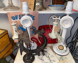 Red rotary phone / 2 stick phones converted to lamps