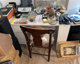 White work desk and office supplies