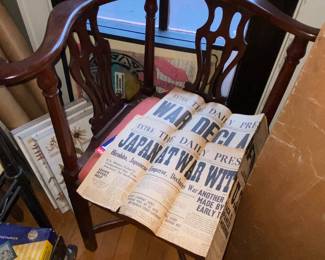 Corner chair and Vtg. Newspapers