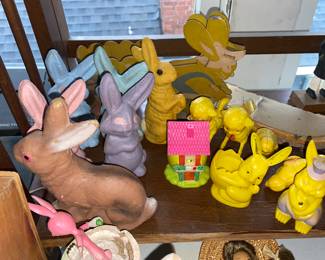 Close up paper mache’ rabbits for Easter 