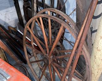 Antique wood and metal wagon wheels