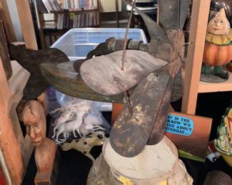 Folk art whirly gig plane with propeller 