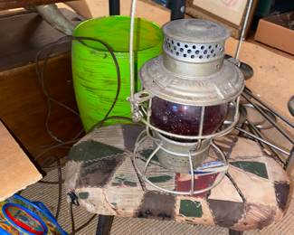 Vtg. Lantern -electrified on vintage stool