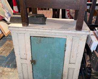 Footstool and primitive cabinet 