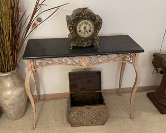Antique Cast iron clock, sofa table 