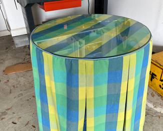 $50 table with custom skirt with glass top 