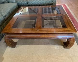 3-$340 Coffee table Henredon Wood and glass 40x40x15