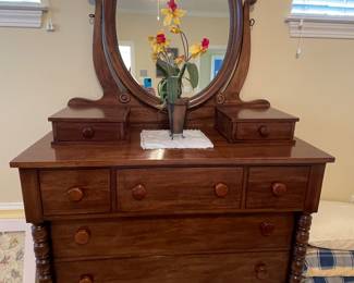 7-$450 DAVIS furniture Vanity chest of drawers with oval mirror 48x22x72 (solid wood) mint condition.