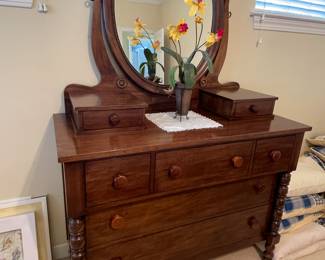 7-$450 DAVIS furniture Vanity chest of drawers with oval mirror 48x22x72 (solid wood) mint condition. 