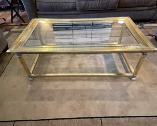 $180 Brass & silver glass top coffee table 46x24x16