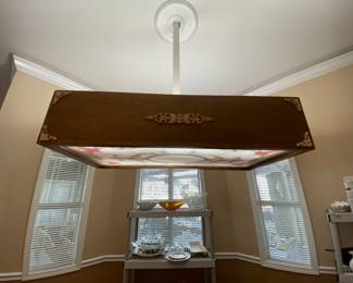 $250 Chandelier rectangular wood cased 46x23
great for pool table / or kitchen table 
