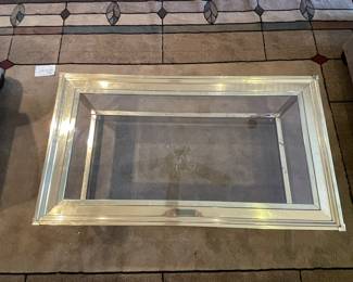 $180 Brass & silver glass top coffee table 46x24x16
