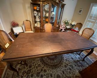 $1250 Dining Room Table 92x45 French Provencal Drexel with mirror top section 8 chairs caned back 20x42, 2 leaves 20" each.