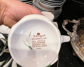 $180 Sango Quadrille 5101 Black lilies set of china
34 pieces 
