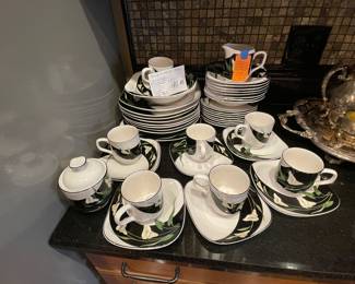$180 Sango Quadrille 5101 Black lilies set of china
34 pieces 
