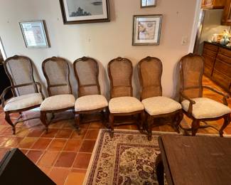 $1250 Dining Room Table 92x45 French Provencal Drexel with mirror top section 8 chairs caned back 20x42, 2 leaves 20" each.