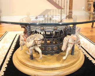 Revolving Carousel Glass Top Coffee Table.                     Glass top 44" Dia. Base 35" Dia.  BUY IT NOW! $540.00.