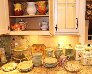 Beautiful dishes, canisters and serving pieces.
