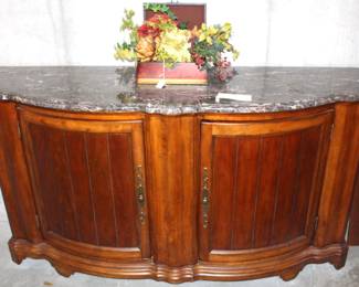 Marble topped Serpentine Cabinet.                                         
20" D X 37" H X 66" W.  BUY IT NOW!  $250.00.
