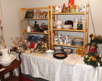 Dry sink, Christmas china and decor.