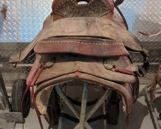 Leather Roping Saddle Handcrafted By Buford, Seat Measures 15", With Metal Stand