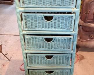 Vintage Wicker 6 Drawer Storage Cabinet, 25" x 19" x 13"