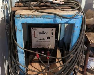 Miller Thunderbolt 225V AC Shielded Metal Arc Welder, Model HD-1, With Cables And Hood, On Metal Rolling Cart, 35" x 20" x 29"