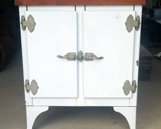 Handcrafted Cabinet With Wood Top Made From Vintage Refrigerator, 48.5" x 41" x 27.5"