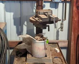 Fleetwood Heavy Duty 1/2HP Drill Press, 16mm Capacity, Model 50-IND, 41" Tall, Powers On, On Wheeled Shop Cart, 24" x 20.5" x 33", Includes Contents