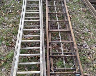 Vintage Wood Extension Ladders, 20 Feet Tall Extended, Qty 2