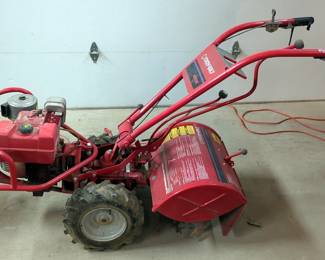 Troy-Bilt 7HP Rear Tine Garden Tiller, Model 12056, Powers On, Includes Wheel Chains
