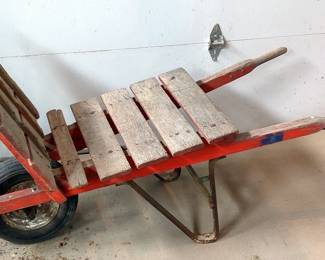 Vintage Metal And Wood Brick Barrow With Air Tire