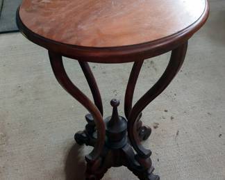 Hand Carved Wood Round Side Table, 29" Tall x 20" Diameter