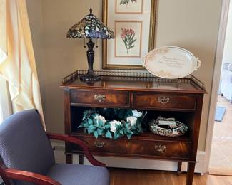 mahogany server/sideboard, stained glass lamp