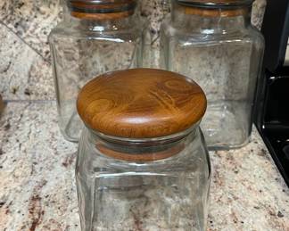 Vintage 1970's Dolphin canister set with teak lids. Made in Thailand.