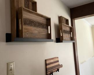 Wooden serving trays and multi wood charcuterie tray