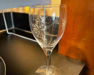 Vintage Fostoria Atomic Starburst Wine Glasses. Set of seven.