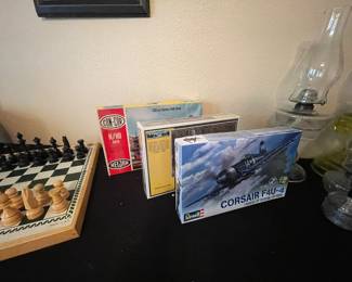 Portable chess game, Corsair F4U-4 model in box.