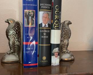 Signed copies of books. Also, heavy metal Bald Eagle bookends.