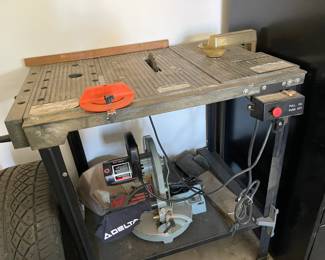 Sears Craftsman table saw and Delta miter saw underneath