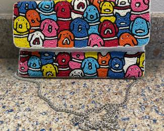 Women's whimsical beaded 'doggy' purse with chain strap