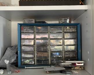 Great bin of misc nails, screws, nuts, bolts, fasteners and other treasures!