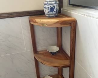 Teak corner shelf with three levels