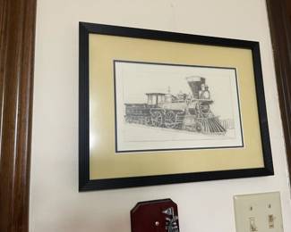 Artist sketch of a vintage locomotive engine
