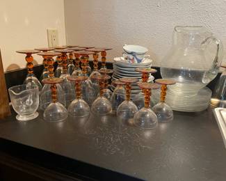 Vintage Libby Knob Hill Amber wine, water, champagne and cordial glass sets.