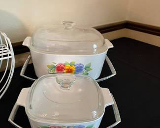 Corning Ware Summer Blush casserole dishes with lids and trivets (some) A1B11, A5B, A3B, A12B, A21B (rare very large casserole dish)