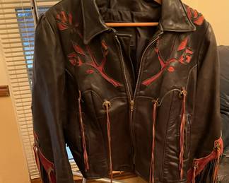 Branded Garments Size 14 Harley Davidson style leather motorcycle jacket with fringe. 